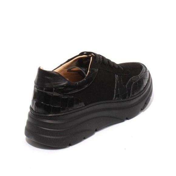 ITALIAN Black Leather Suede Lace-Up Sneaker Shoes - Picture 4 of 8